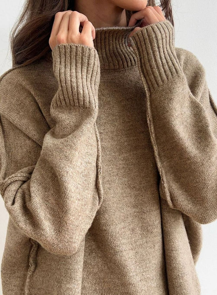Women's Oversized Turtleneck Knit Wide-Leg Lounge Set