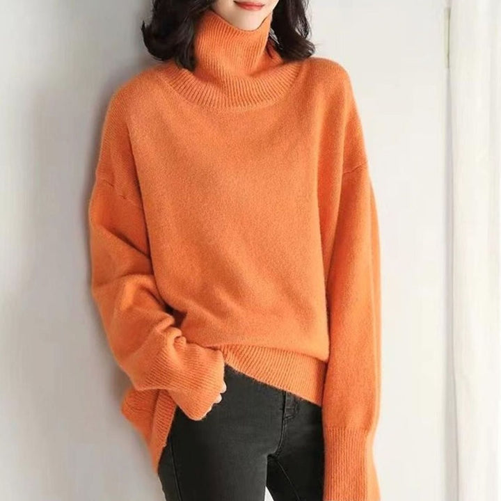 Women's Oversized Turtleneck Long-Sleeve Knit Jumper - Orange