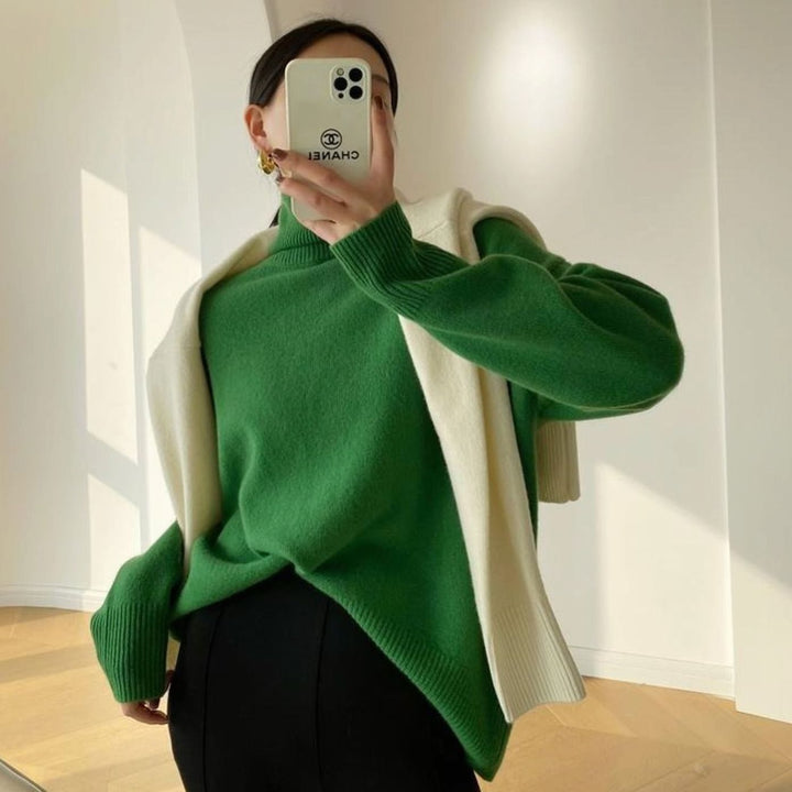 Women's Oversized Turtleneck Long-Sleeve Knit Jumper - Green