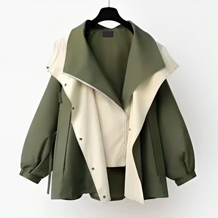 Women's Oversized Waterproof Windproof Trench Coat Dual-Collar - Green