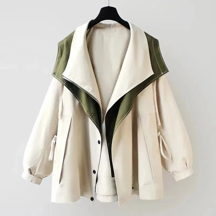 Women's Oversized Waterproof Windproof Trench Coat Dual-Collar - White