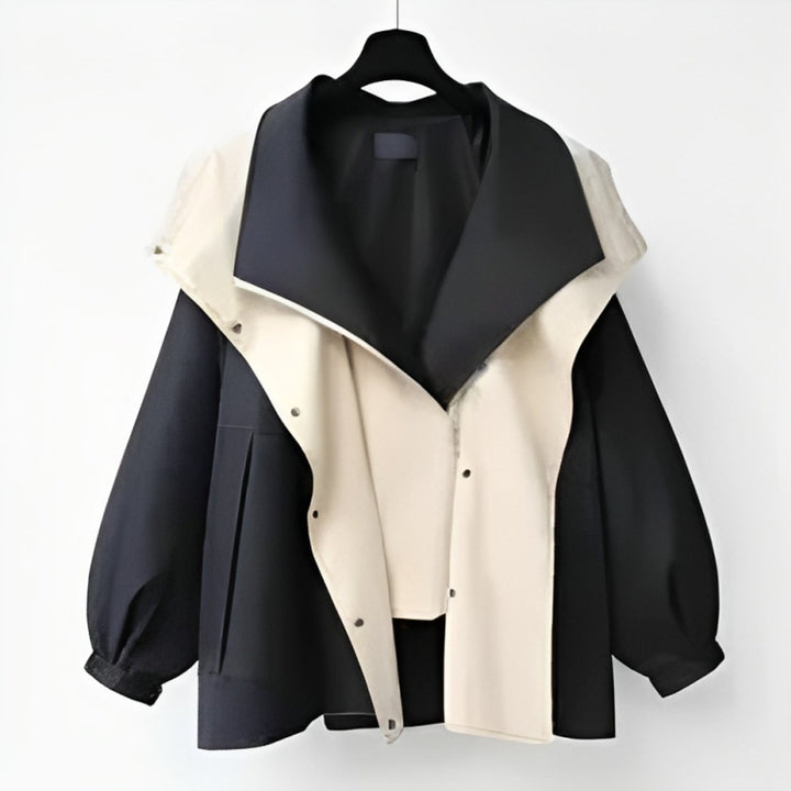 Women's Oversized Waterproof Windproof Trench Coat Dual-Collar - Black