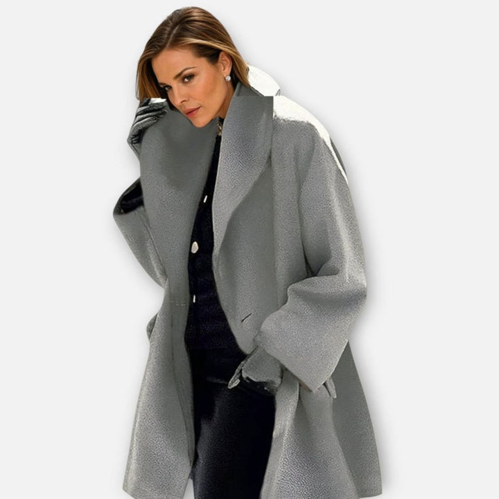 Women's Oversized Wide-Collar Longline Winter Coat - Grey