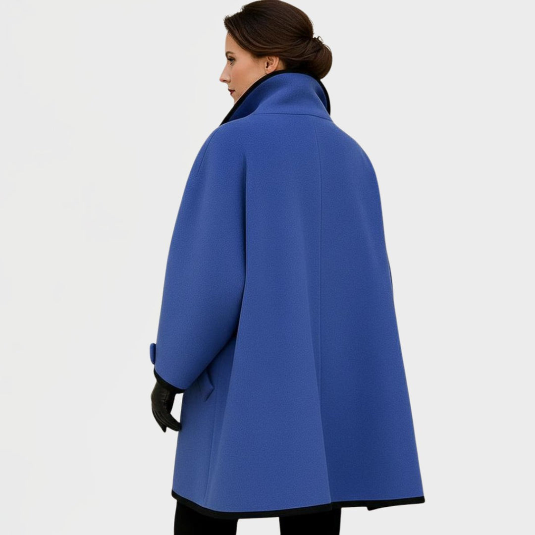 Women's Oversized Wool-Blend Swing Coat Black Contrast Trim