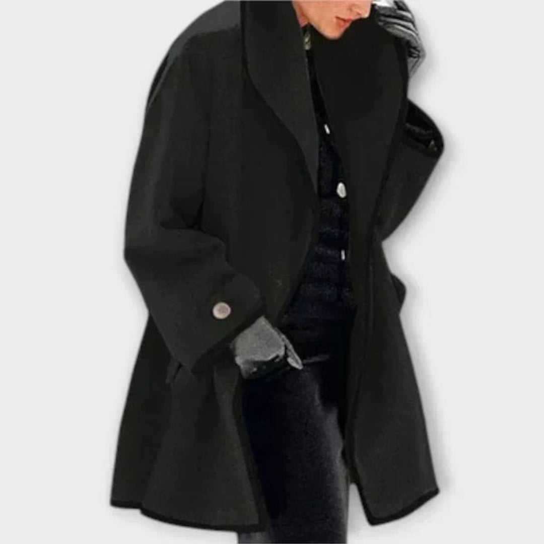 Women's Oversized Wool-Blend Swing Coat Black Contrast Trim - Black