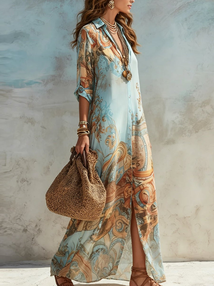 Women's Paisley Print Button-Through Maxi Shirt Midi Dress