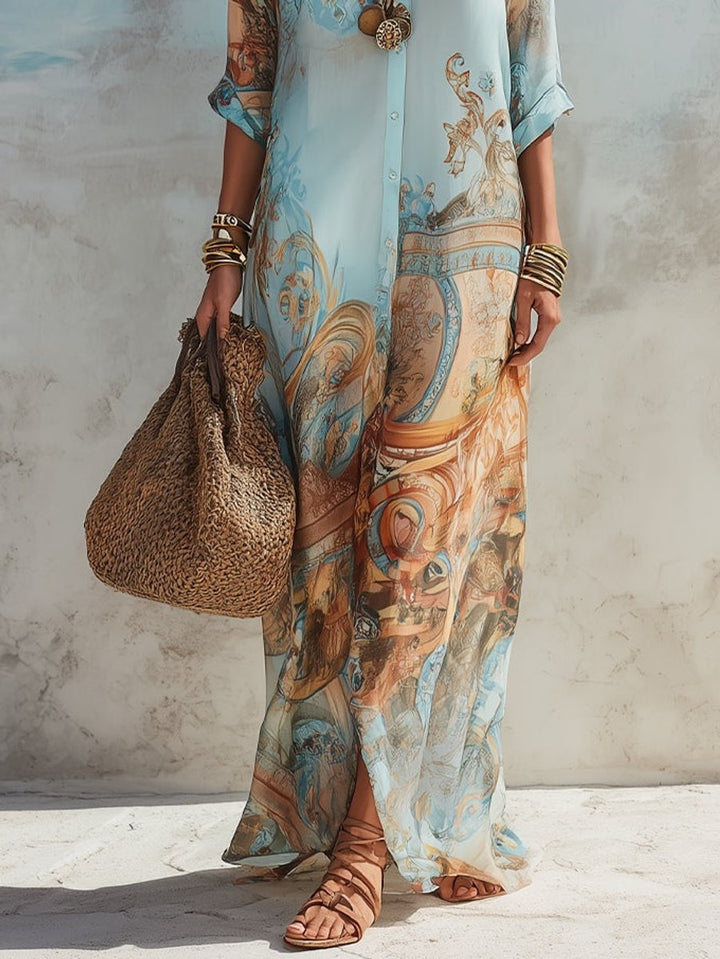 Women's Paisley Print Button-Through Maxi Shirt Midi Dress