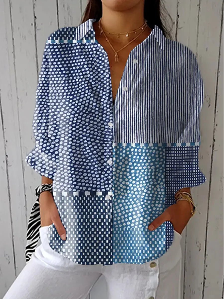 Women's Patchwork Button-Front Relaxed Fit Blouse - Multicolor