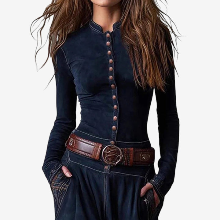 Women's Patchwork Plaid Maxi Long Sleeve Dress Button-Front