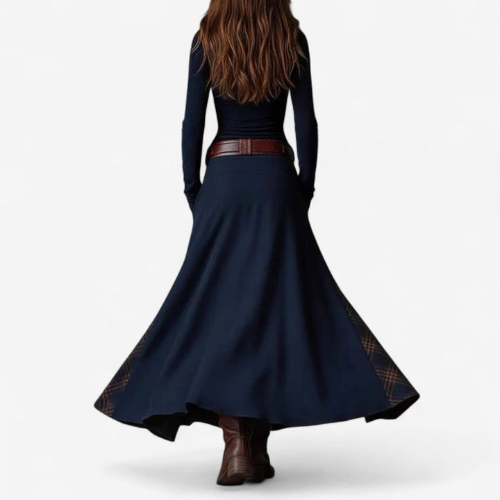 Women's Patchwork Plaid Maxi Long Sleeve Dress Button-Front