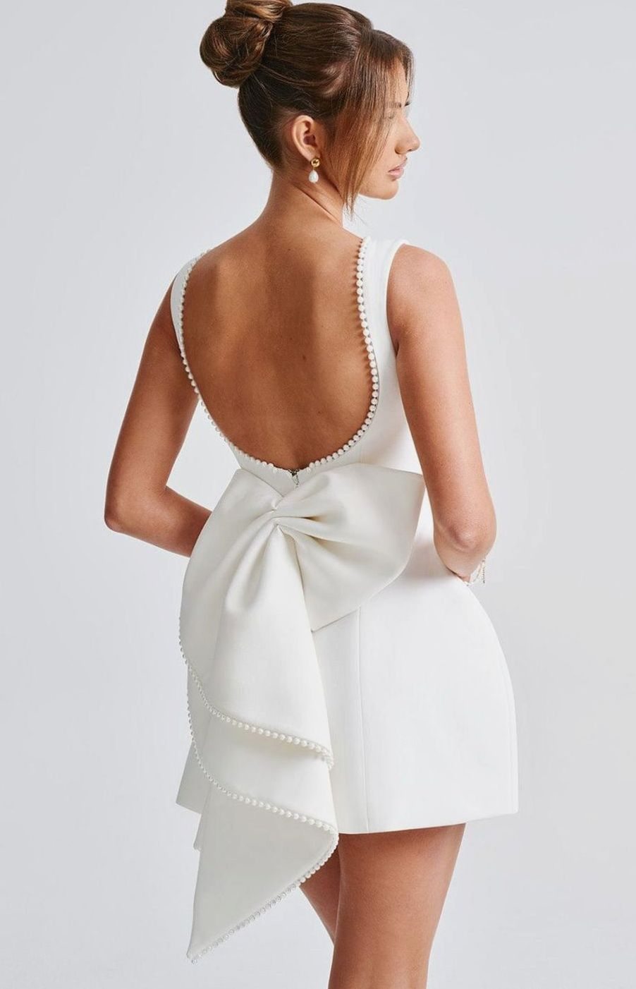Women's Pearl Trim Sleeveless A-Line Mini Dress Wedding Guest