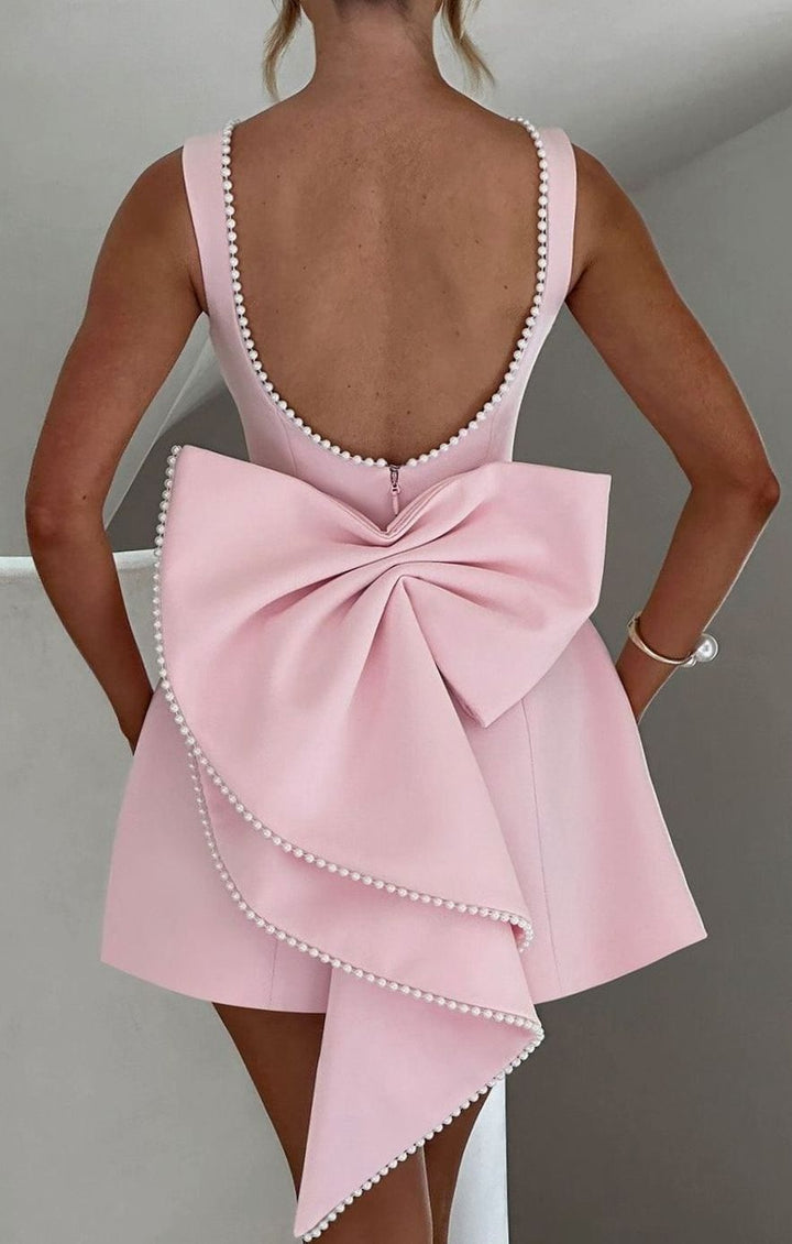 Women's Pearl Trim Sleeveless A-Line Mini Dress Wedding Guest