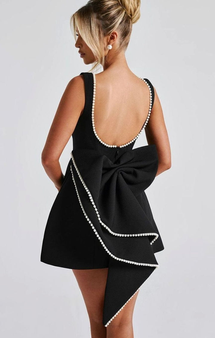 Women's Pearl Trim Sleeveless A-Line Mini Dress Wedding Guest