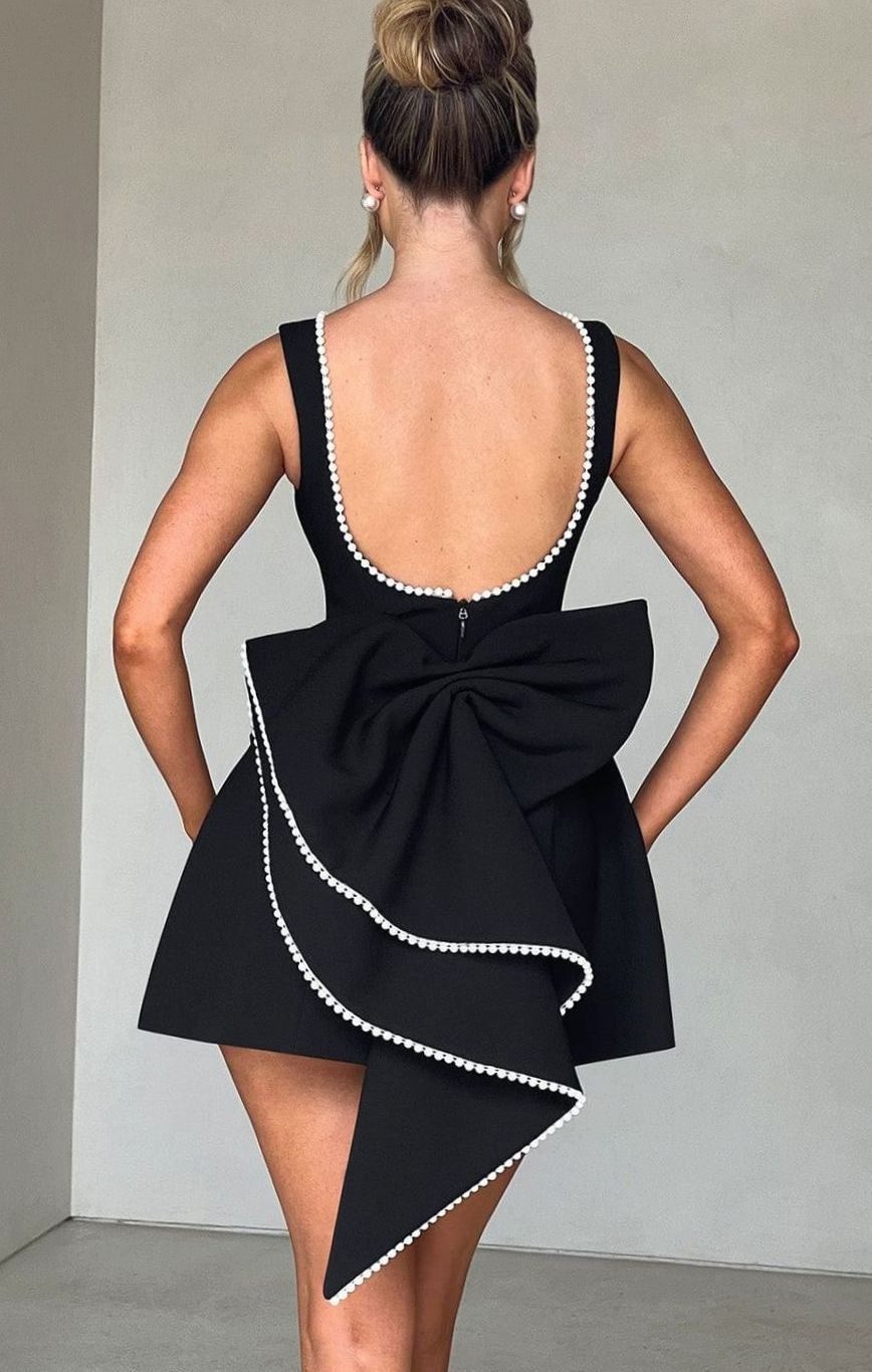 Women's Pearl Trim Sleeveless A-Line Mini Dress Wedding Guest