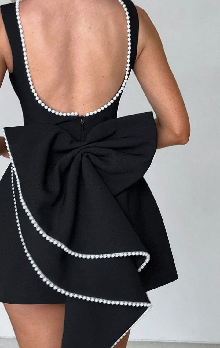 Women's Pearl Trim Sleeveless A-Line Mini Dress Wedding Guest