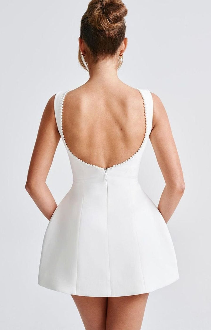 Women's Pearl Trim Sleeveless A-Line Mini Dress Wedding Guest