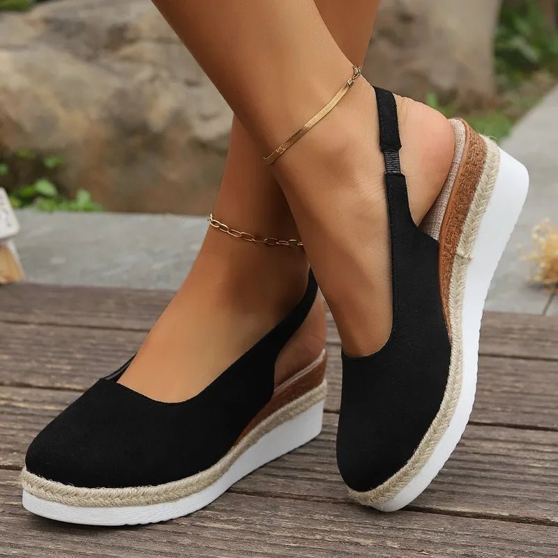 Women's Platform Espadrilles Slip-On Orthopedic Canvas - Black