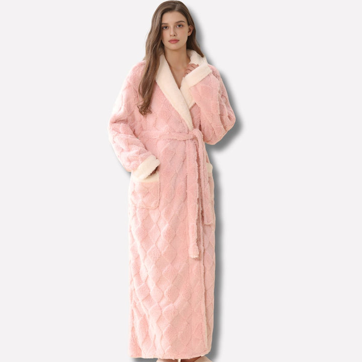 Womens Plush Fleece Long Dressing Gown Fluffy Bathrobe - Pink