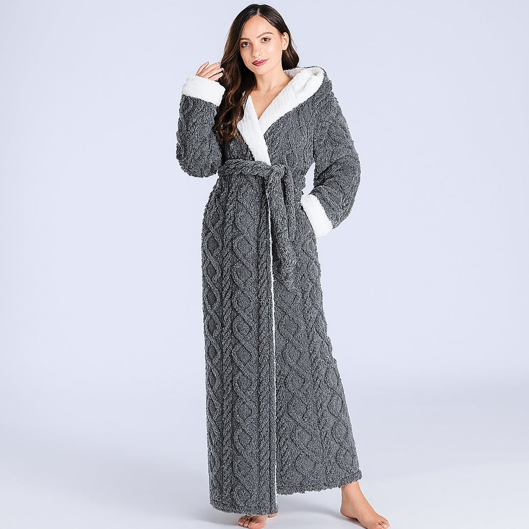 Womens Plush Fleece Long Dressing Gown Fluffy Bathrobe - Grey