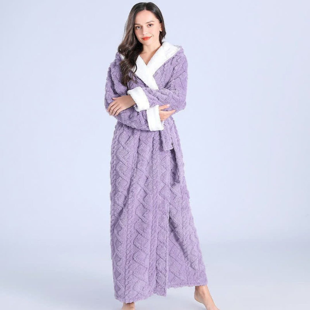 Womens Plush Fleece Long Dressing Gown Fluffy Bathrobe - Purple