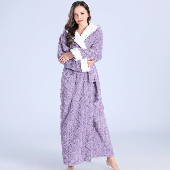 Womens Plush Fleece Long Dressing Gown Fluffy Bathrobe - Purple