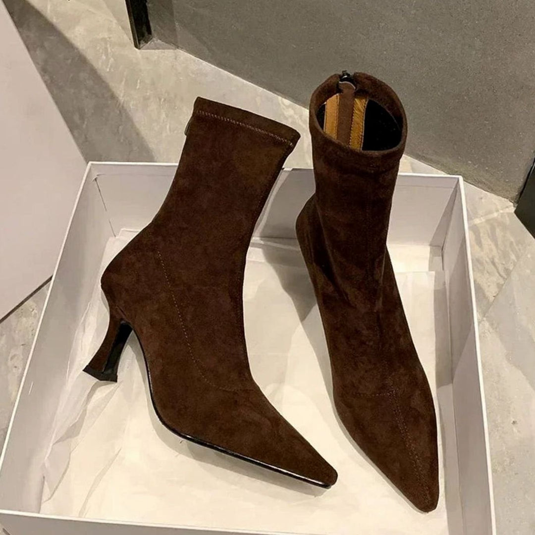 Women's Pointed Kitten Heel Sock Ankle Boots