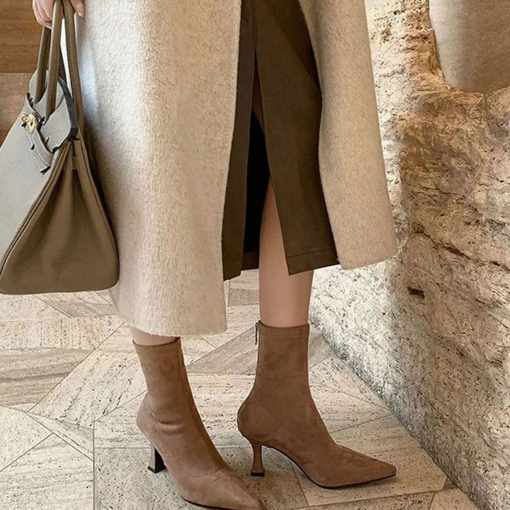 Women's Pointed Kitten Heel Sock Ankle Boots