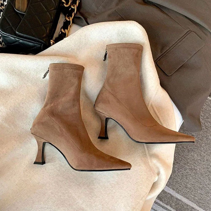 Women's Pointed Kitten Heel Sock Ankle Boots