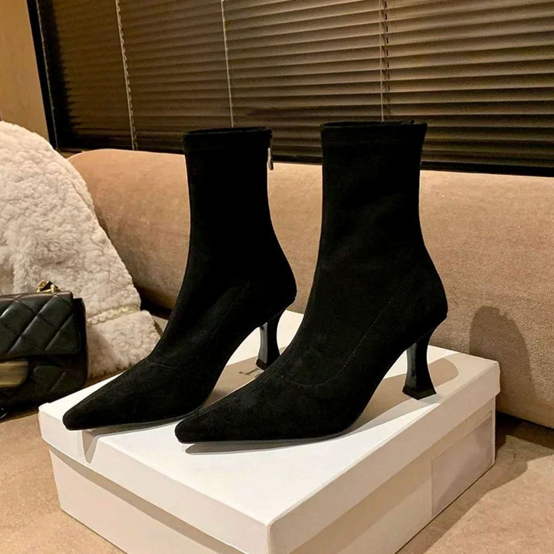 Women's Pointed Kitten Heel Sock Ankle Boots