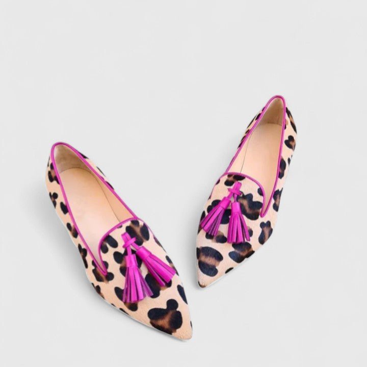 Women's Pointed-Toe Leopard Print Tassel Flat Loafers - Pink