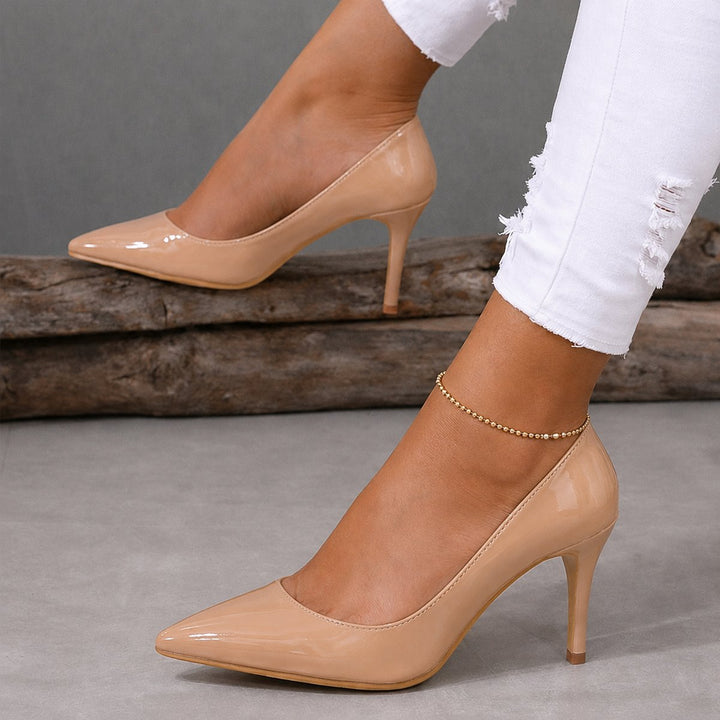 Womens Pointed-Toe Patent Stiletto Heeled Court Shoes