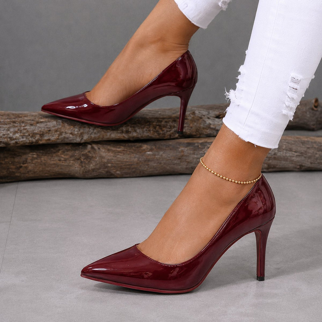 Womens Pointed-Toe Patent Stiletto Heeled Court Shoes