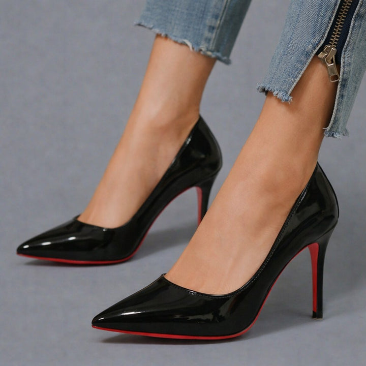 Womens Pointed-Toe Patent Stiletto Heeled Court Shoes