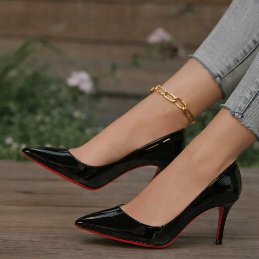Womens Pointed-Toe Patent Stiletto Heeled Court Shoes