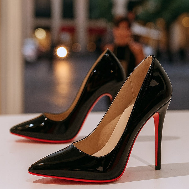 Womens Pointed-Toe Patent Stiletto Heeled Court Shoes - Black