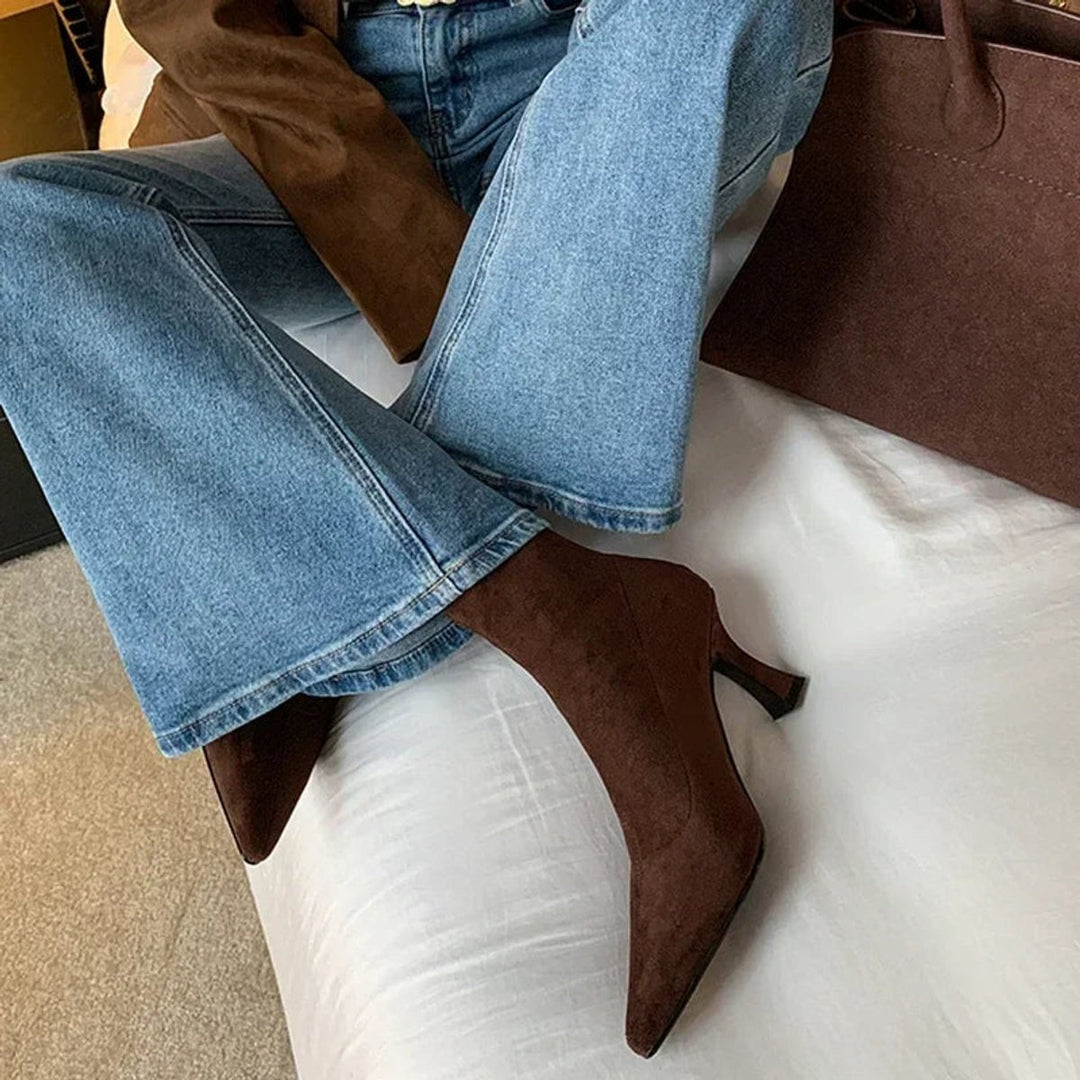 Women's Pointed Toe Sock Ankle Boots Kitten Heel Pull-On