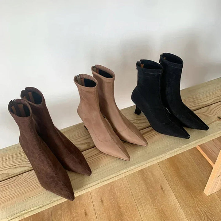 Women's Pointed Toe Sock Ankle Boots Kitten Heel Pull-On