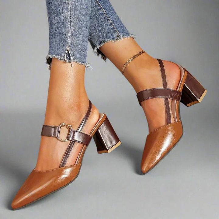 Women's Pointed-Toe T-Strap Block Heel Pumps