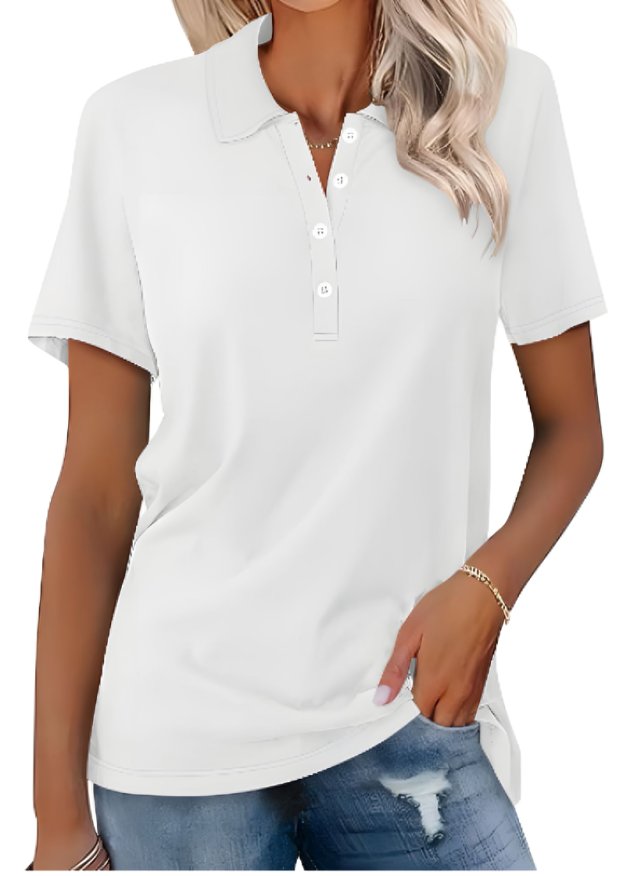 Women's Polo Shirt Pique Cotton Relaxed Fit Short Sleeve - White