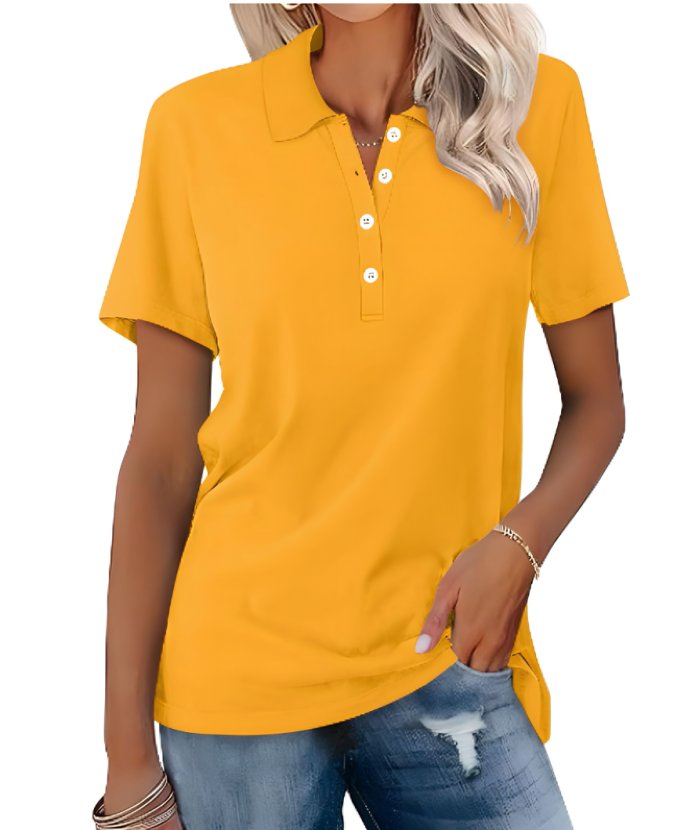 Women's Polo Shirt Pique Cotton Relaxed Fit Short Sleeve - Yellow
