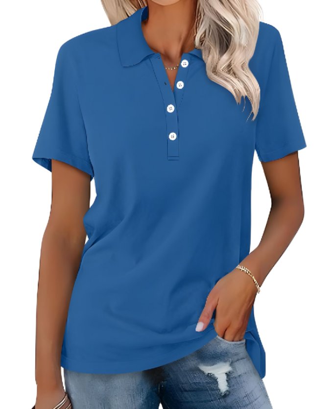Women's Polo Shirt Pique Cotton Relaxed Fit Short Sleeve
