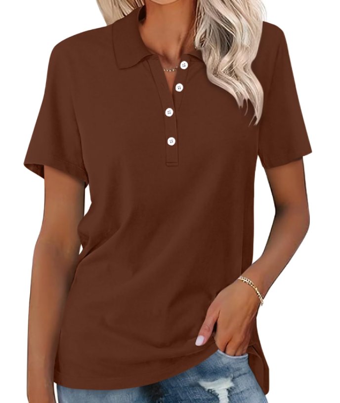 Women's Polo Shirt Pique Cotton Relaxed Fit Short Sleeve