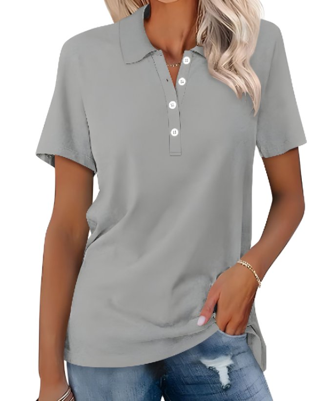 Women's Polo Shirt Pique Cotton Relaxed Fit Short Sleeve - Gray