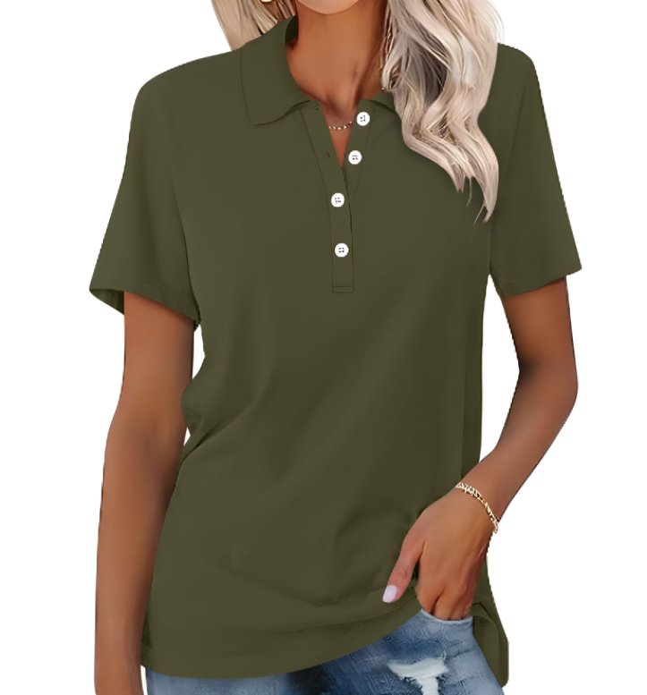 Women's Polo Shirt Pique Cotton Relaxed Fit Short Sleeve - Dark Green