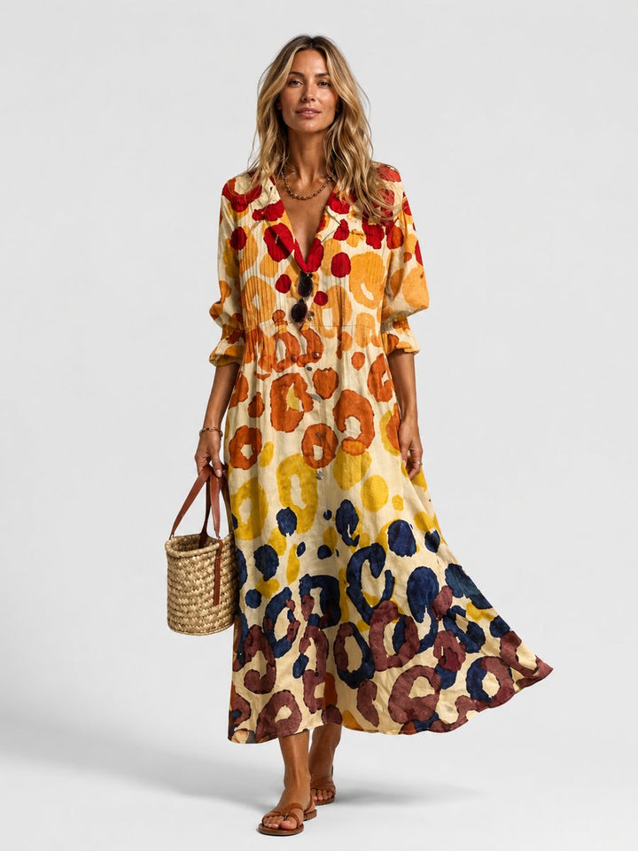 Women's Printed Maxi Shirt Dress Relaxed Flowing Button-Front - Multi