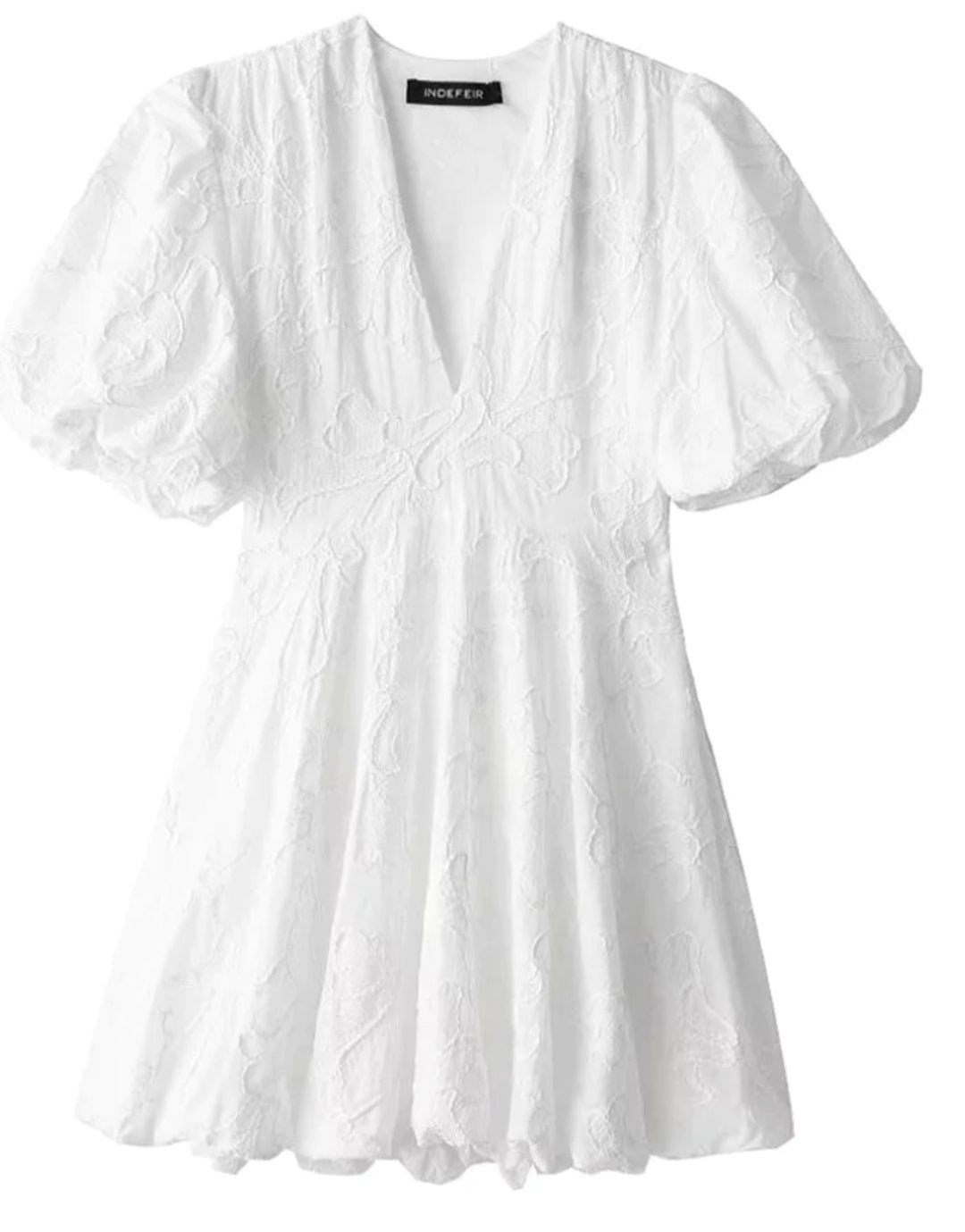 Women's Puff-Sleeve Textured Floral Mini Party Dress