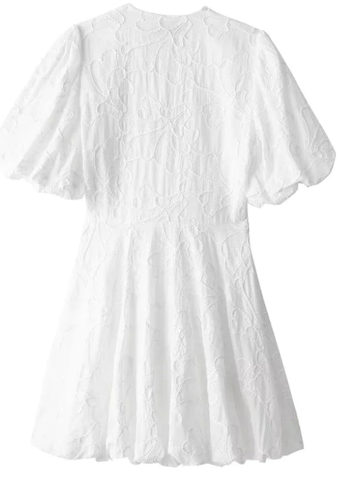 Women's Puff-Sleeve Textured Floral Mini Party Dress