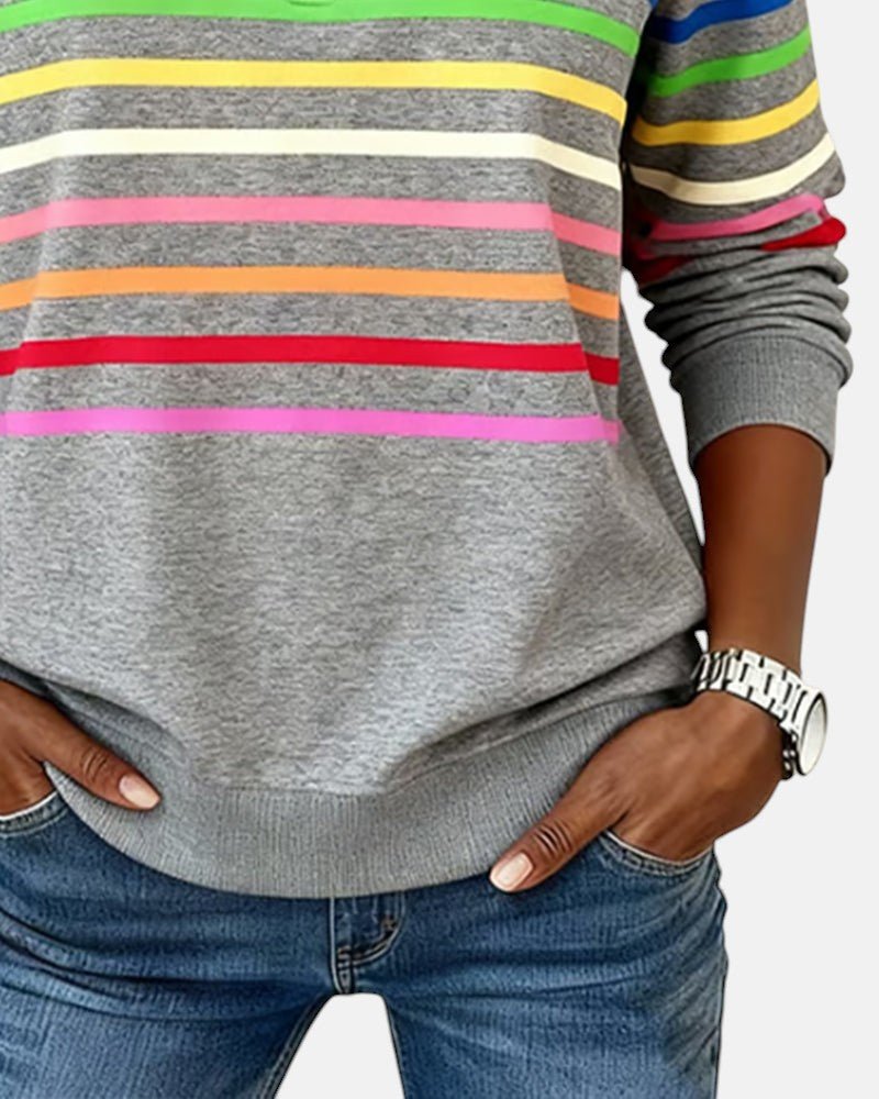 Women's Quarter Zip Jumper Striped Rainbow Relaxed Fit