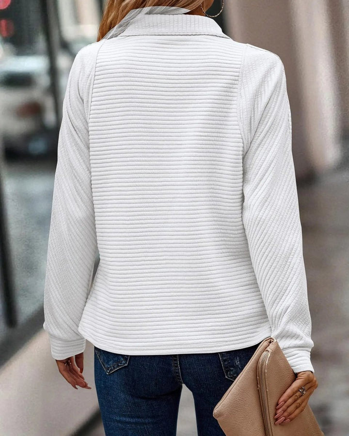 Women's Quarter-Zip Ribbed Pullover Sweater Mock Neck Long Sleeve