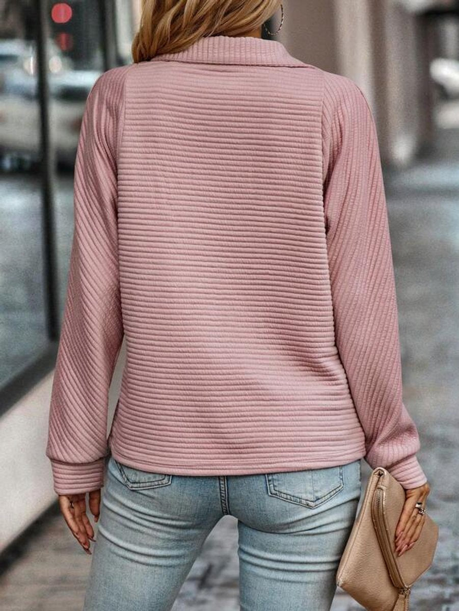 Women's Quarter-Zip Ribbed Pullover Sweater Mock Neck Long Sleeve